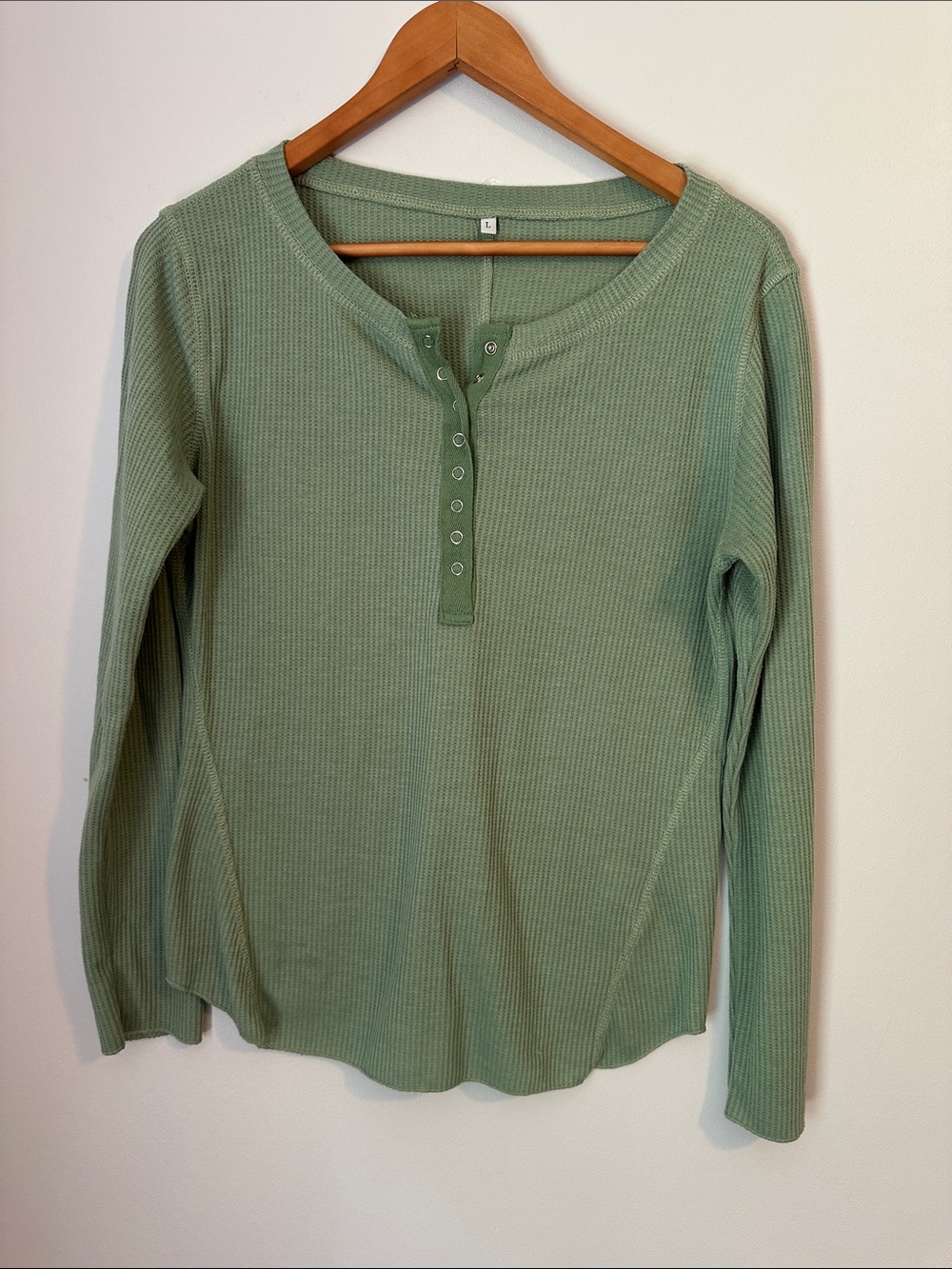 Waffle Henley Long-Sleeve Top in Sage Green